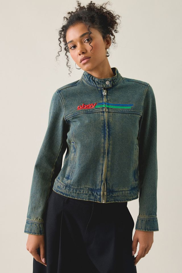OBEY Rove Embroidered Denim Moto Jacket #3
