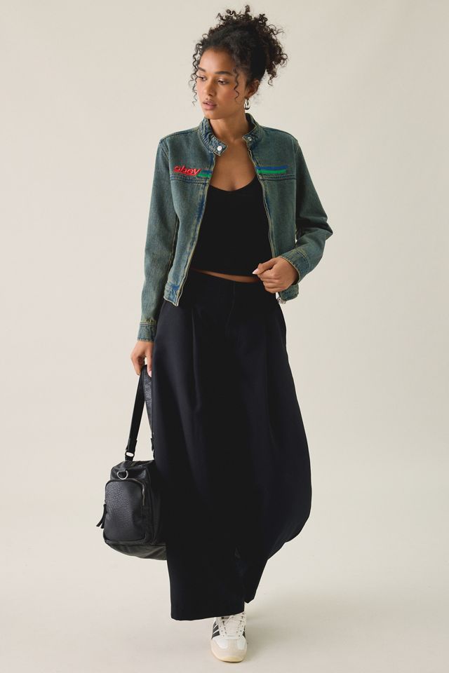 OBEY Rove Embroidered Denim Moto Jacket #4