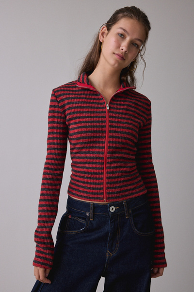 Lioness Apex Crimson Stripe Knit Zip-Up Jacket