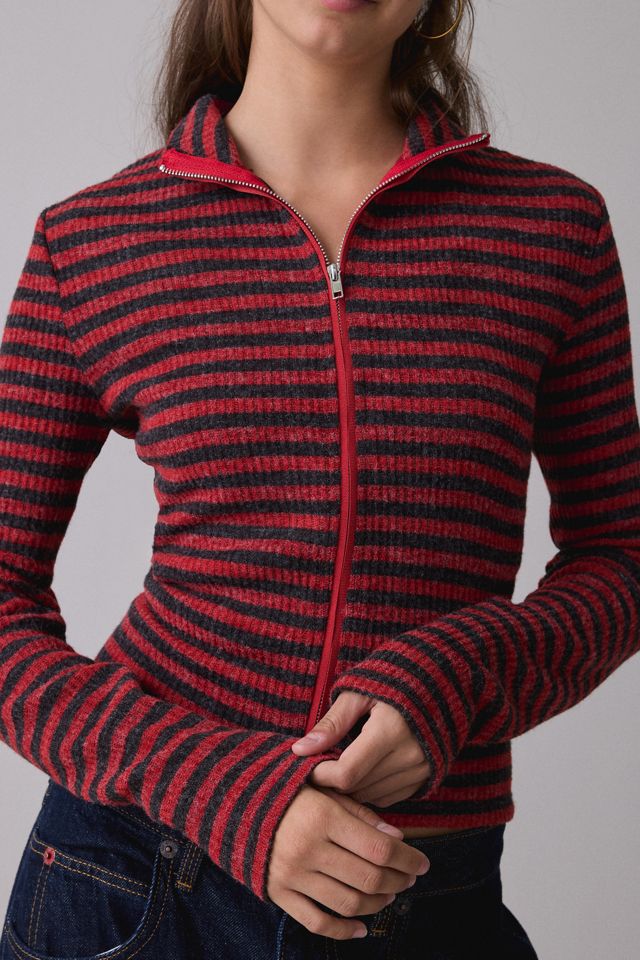 Lioness Apex Crimson Stripe Knit Zip-Up Jacket #1