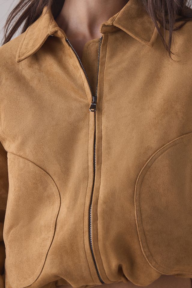 Lioness Serrano Camel Faux Suede Bomber Jacket #1