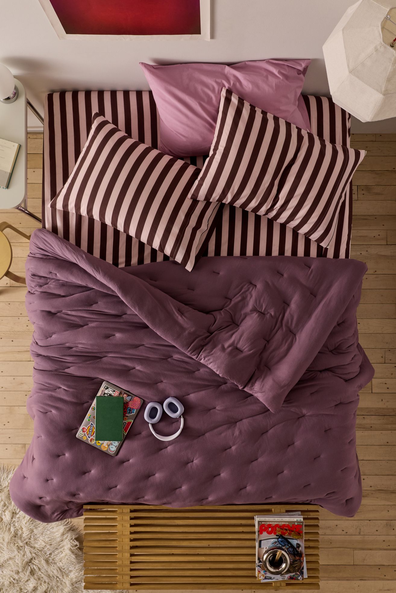 T-Shirt Jersey Pintuck Comforter - Purple, FULL/QUEEN