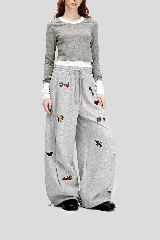 Aelfric Eden Embroidery Dog Baggy Barrel Sweatpants #1