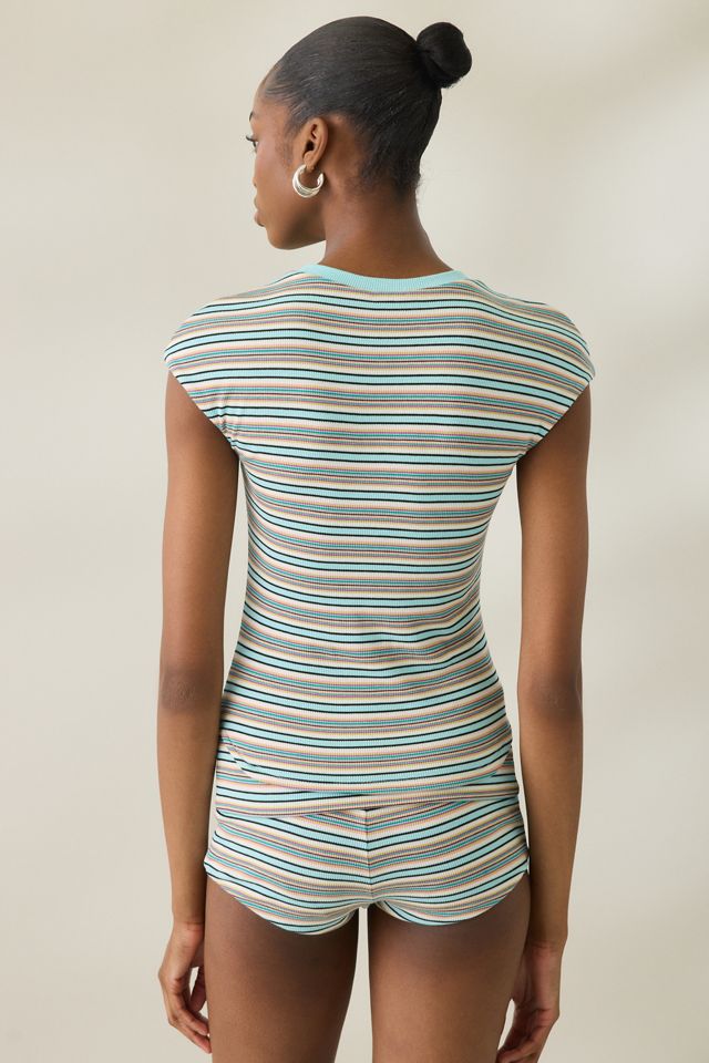 AFRM Nolan Aqua Stripe Rib Crop Top #3