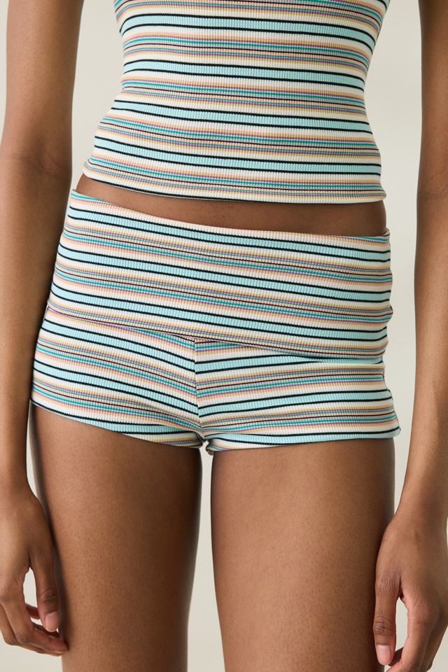 AFRM Micro short Justina à rayures aqua à taille repliée #1