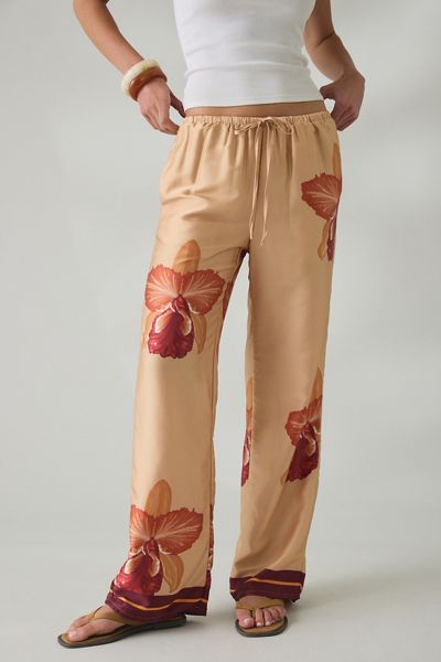 SNDYS X UO Cattleya Floral Straight Leg Satin Pants