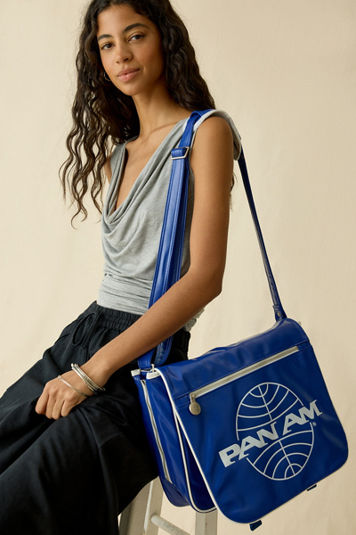 Pan Am Logo Faux Leather Travel Messenger Bag