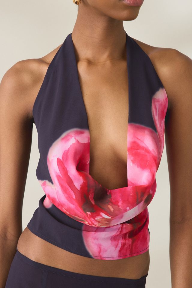 Motel Bujau Plunging Cowl Neck Halter Top #1