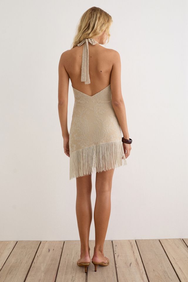 Motel Bukata  High Halter Neck Asymmetric Fringe Mini Dress #2