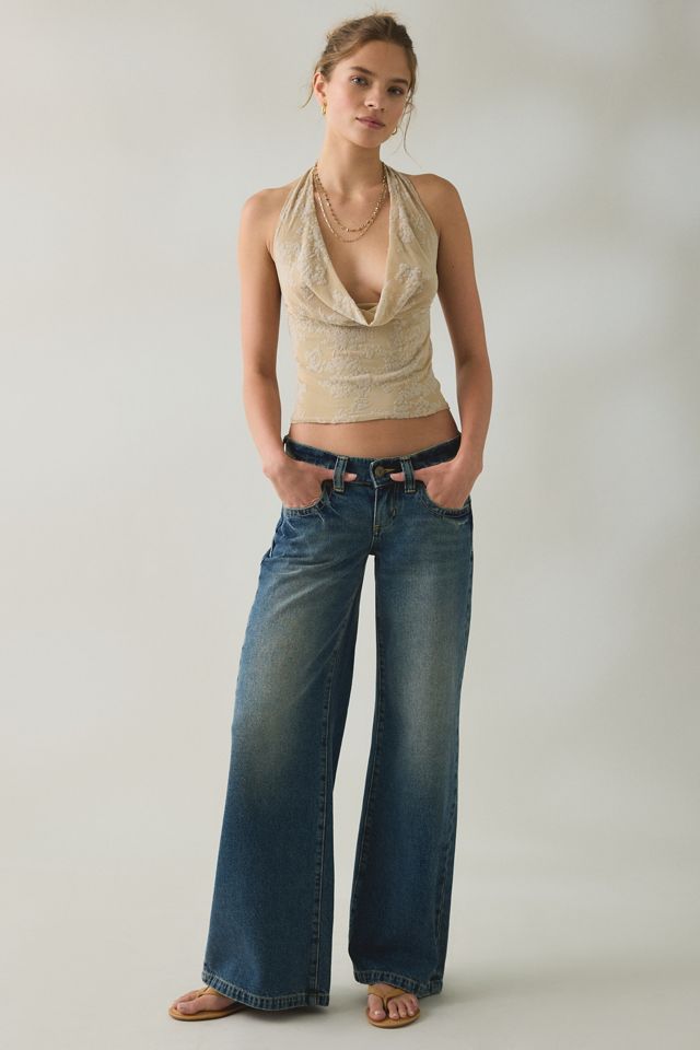 Motel Muna Velvet Burnout Floral Plunging Cowl Halter Top #3