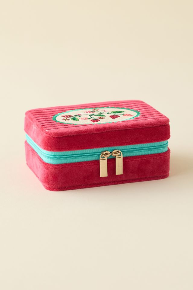 Strawberry Embroidered Velvet Jewelry Case #3