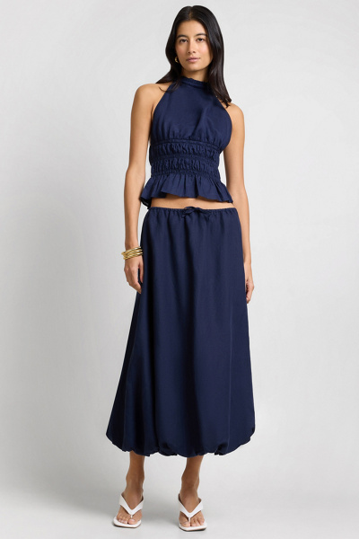 Onia Air Linen Bubble Maxi Skirt in Noir Navy, Women’s at Urban Outfitters
