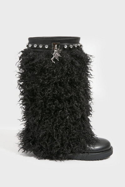 Sparkl Faux Fur Combat Boot In Black, Women's At Urban Outfitters