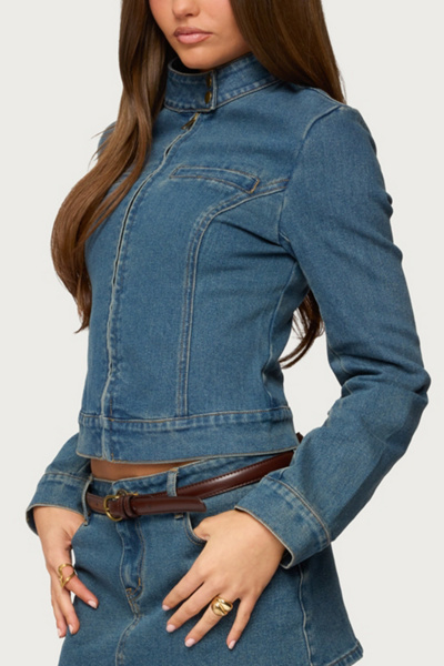 Edikted Josiee Stretchy Denim Moto Jacket