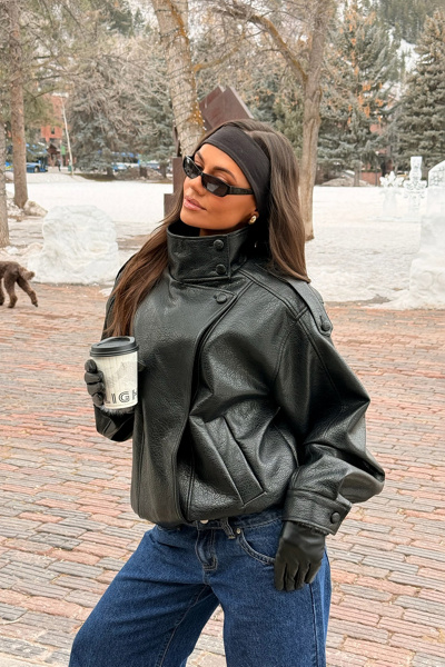 Edikted Jaicee High Neck Oversized Faux Leather Jacket