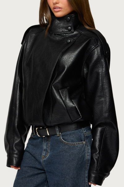 Edikted Jaicee High Neck Oversized Faux Leather Jacket