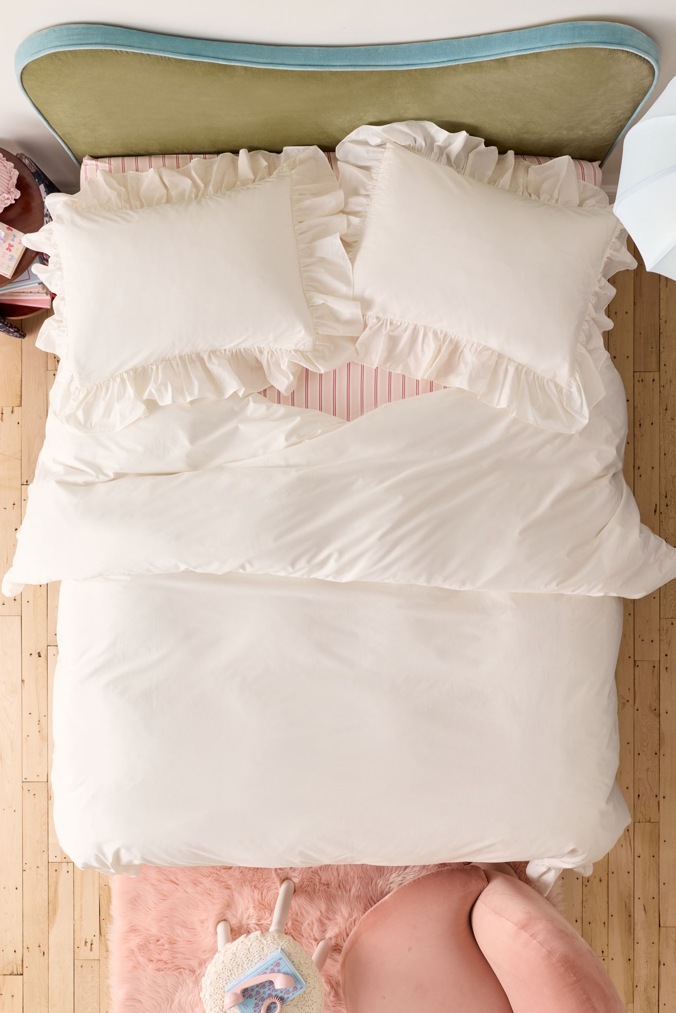Elaine Ruffle Cotton Percale Duvet Cover - Egret, FULL/QUEEN