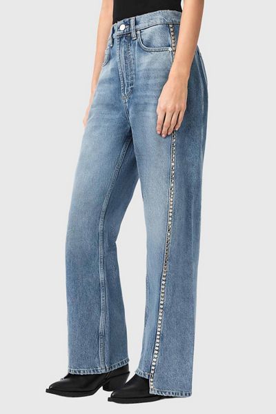 AllSaints Frankie Studded High-Rise Wide Leg Jeans