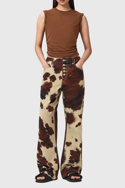 AllSaints Taya Cow Print Mid-Rise Straight Leg Jeans