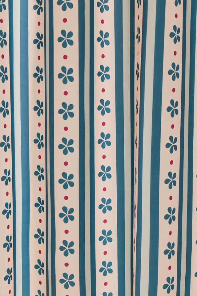 Stripes & Flowers Patterned Shower Curtain #1