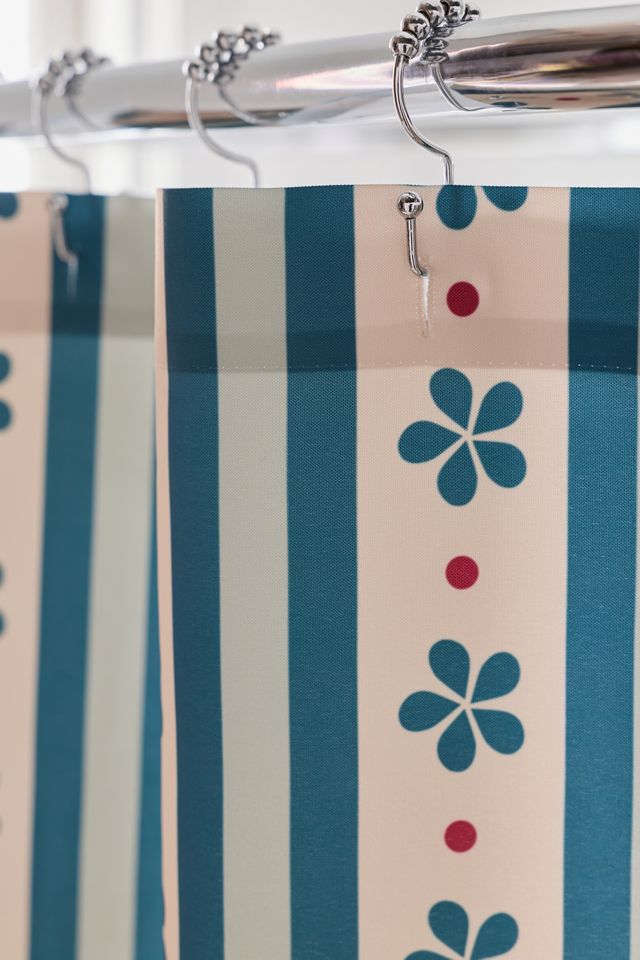Stripes & Flowers Patterned Shower Curtain #2