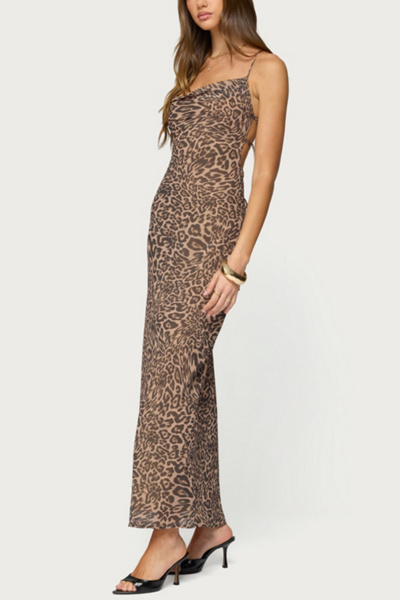 Edikted Ayanah Leopard Printed Backless Maxi Dress
