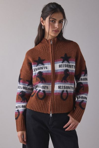 AllSaints Epona Horse Jacquard Stripe Zip-Up Cardigan