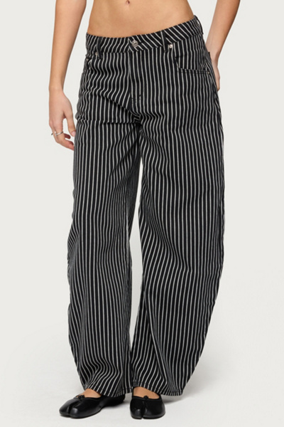 Edikted Pinstripe Low Rise Barrel Leg Jeans