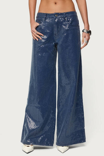 Edikted Mirella Sequin Low Rise Baggy Jeans