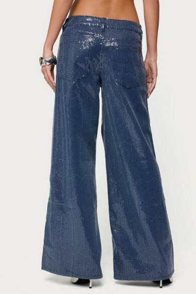 Edikted Mirella Sequin Low Rise Baggy Jeans