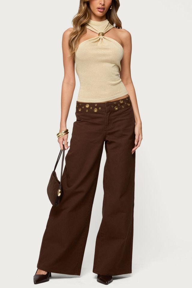 Edikted Mixed Grommet Low Rise Wide Leg Jean #1