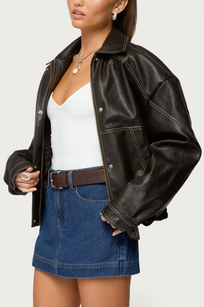Edikted Jaxson Oversized Faux Leather Bomber Jacket