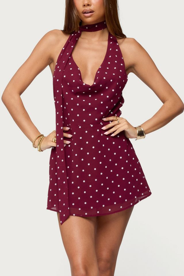 edikted red dress Womens Fiora One Shoulder Cutout Mini 5% spandex Machine wash Edikted Women's Polka Dot Cowl