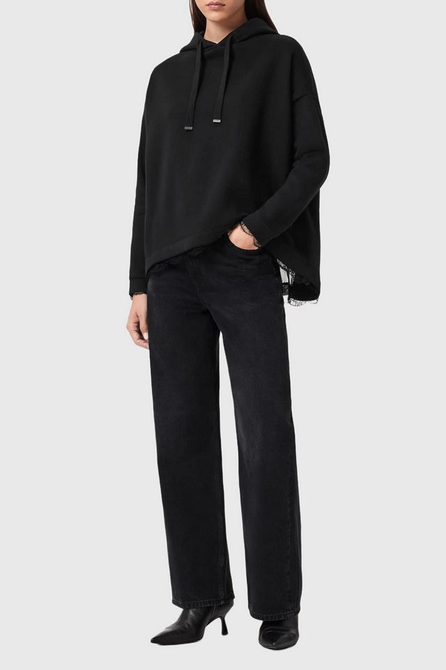AllSaints Nia Lace Detail Relaxed Hoodie Sweatshirt #2