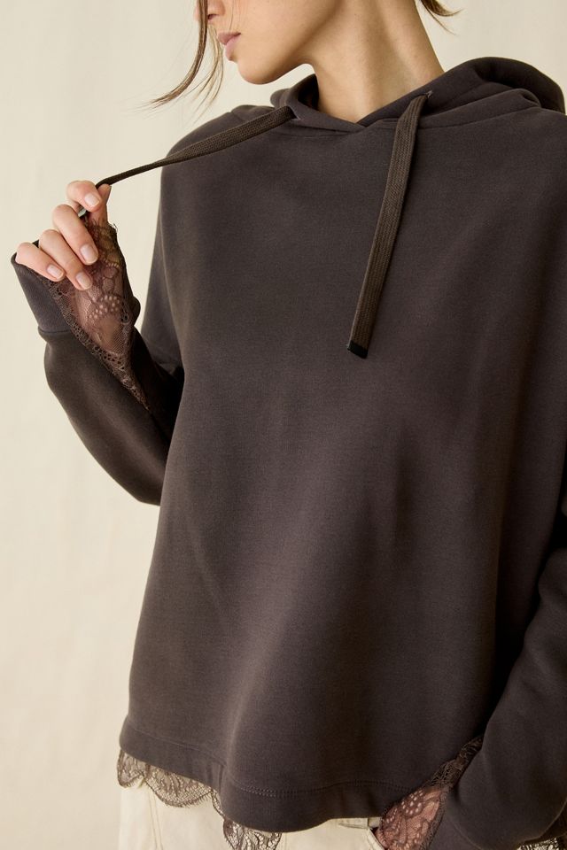 AllSaints Nia Lace Detail Relaxed Hoodie Sweatshirt #2
