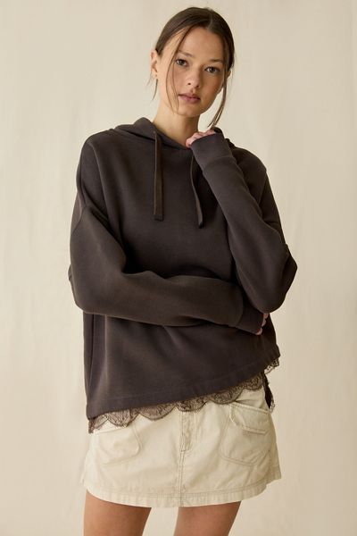AllSaints Nia Lace Detail Relaxed Hoodie Sweatshirt
