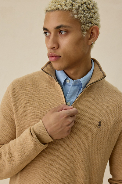Polo Ralph Lauren Mesh Knit Cotton Quarter Zip Sweater