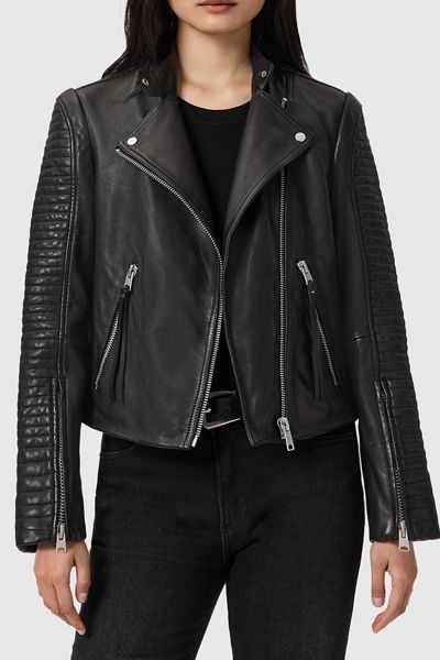 AllSaints Raul Black Leather Biker Jacket