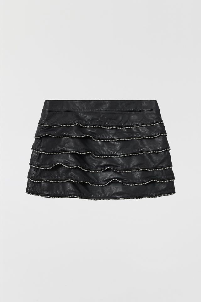 AllSaints Emara Ruffle Zipper Detail Leather Mini Skirt #2