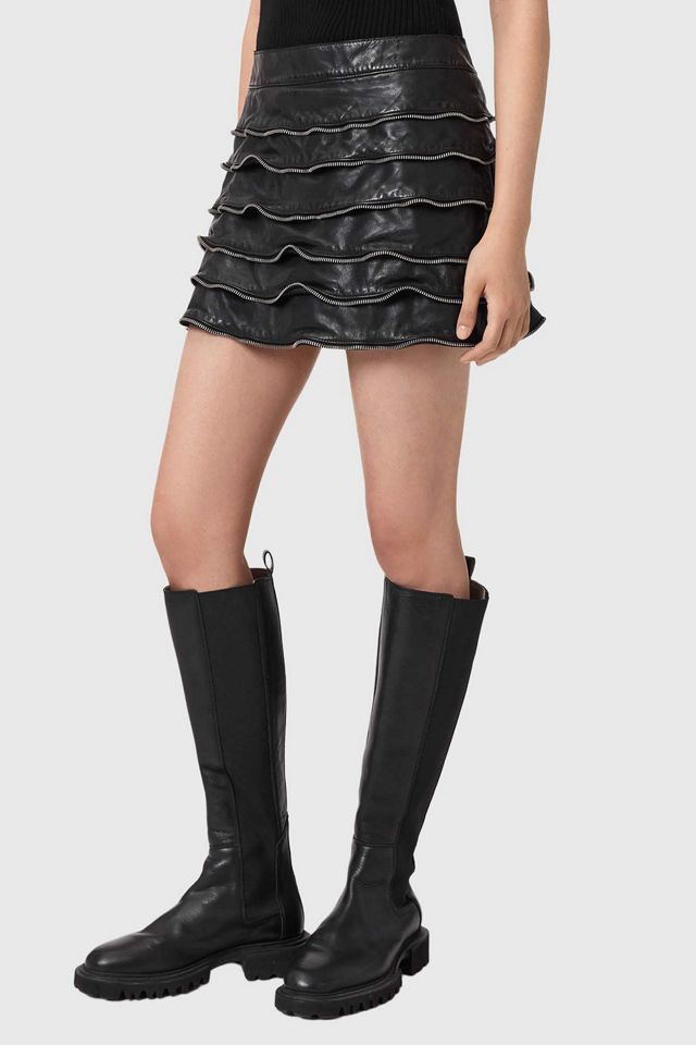 AllSaints Emara Ruffle Zipper Detail Leather Mini Skirt #3