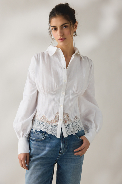 AllSaints Carol Lace Trimmed Long Sleeve Button-Down Shirt | Urban
