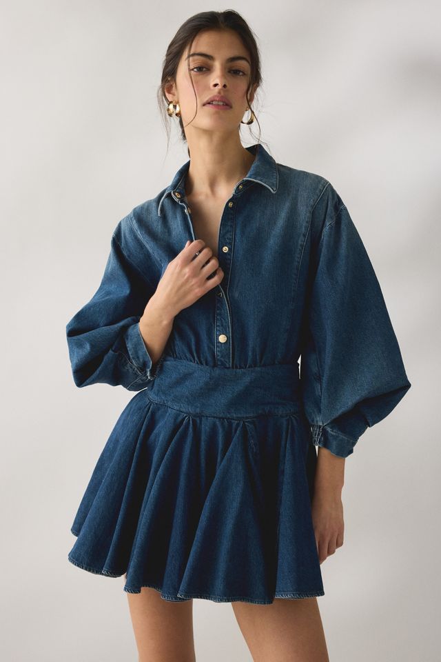 denim short sleeve dress Shortcut Storm Blue B collared neckline Women's Denim Shirt Dress Short