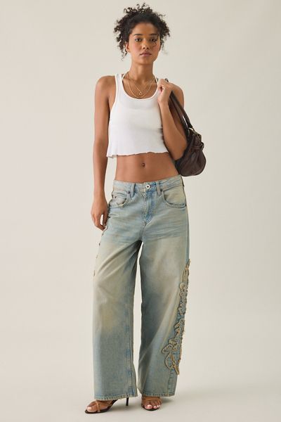 BDG Jaya Frayed Applique Baggy Boyfriend Jeans
