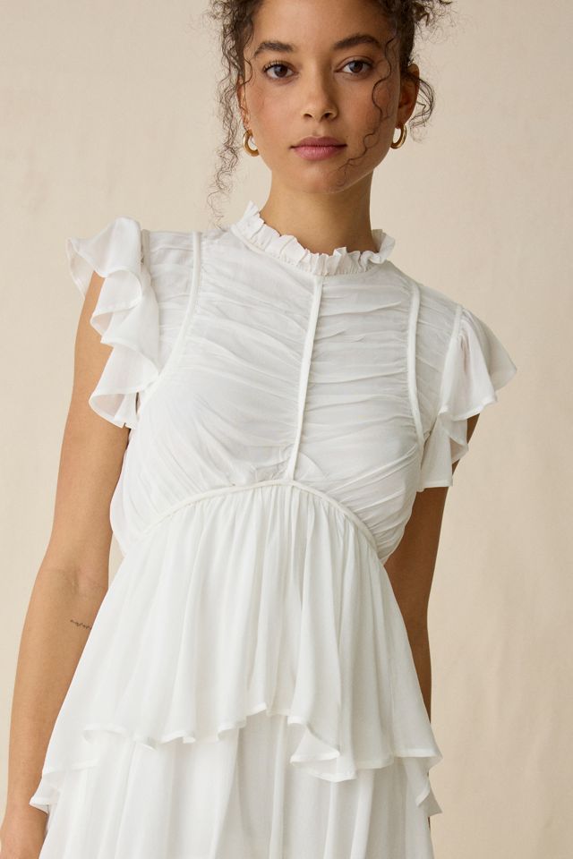 asymmetrical white maxi dress Aurianne White Asymmetrical Draped Maxi Dress