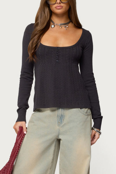 Edikted Jaylah Cable Knit Babydoll Top