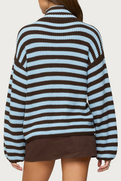 Edikted High Neck Striped Zip Up Sweater