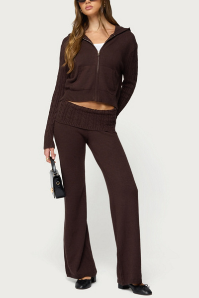 Edikted Lula Cable Knit Foldover Pants