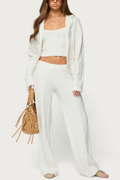 Edikted Louise Straight Leg Cable Knit Pants