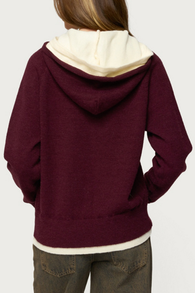 Edikted Varsity Contrast Layered Knit Hoodie