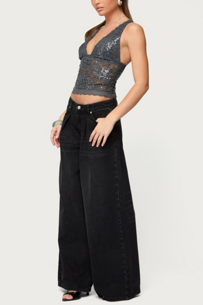 Edikted Isabela Sequin Sheer Lace Tank Top